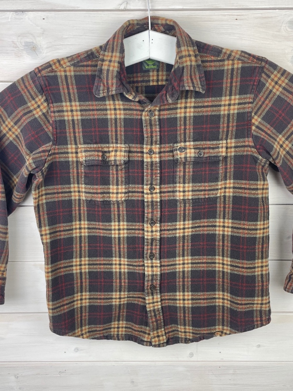 Timberland Brown Check Long Sleeve Button-up Flannel Shirt Mens Size Large